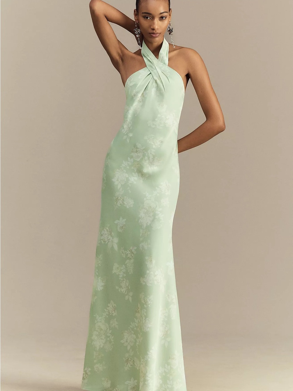 BHLDN Halter Neck Satin Dress in Mint Green 4